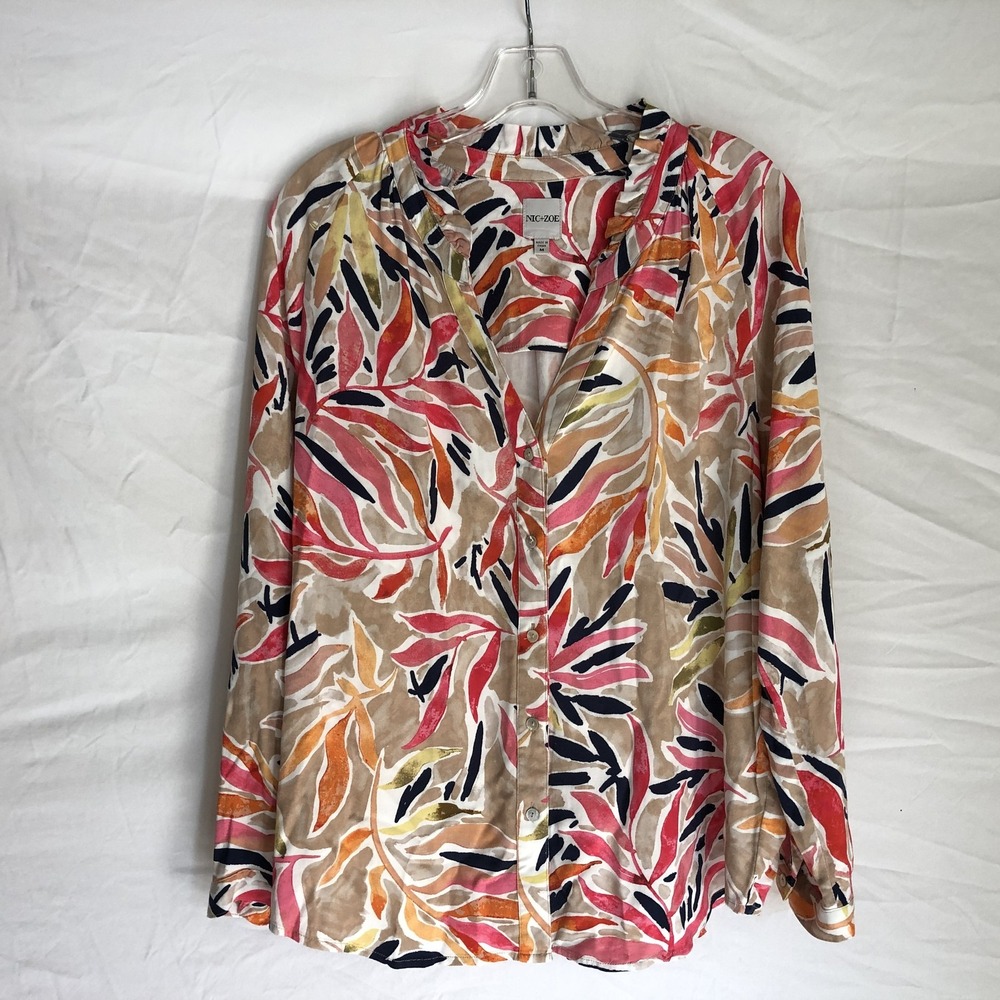 NIC+ZOE Shirt Womens Medium Multicolor Floral V Neck Button Long Sleeve Top